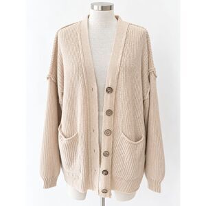 Carly Jean Los Angeles Cream Oversized Grandpa Cardigan XS/S Pockets 152